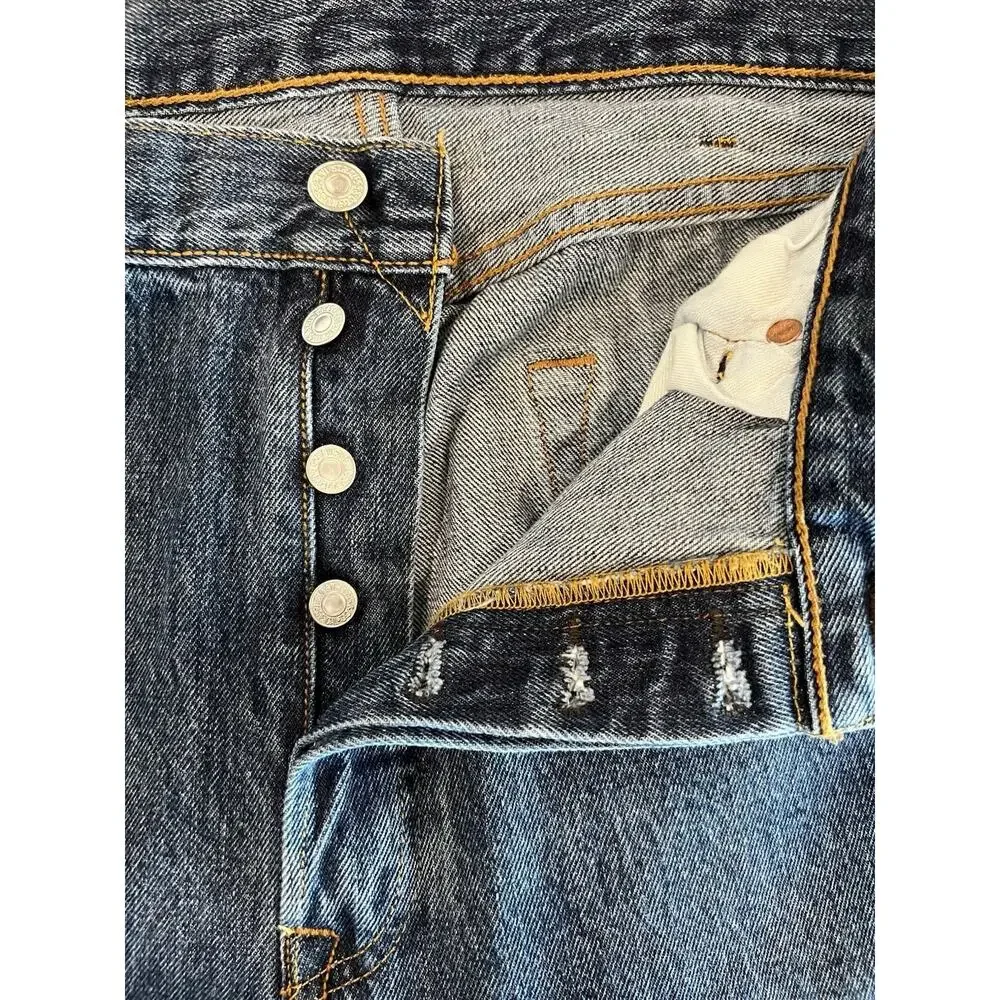 Levis‎ 501 Jeans Mens 38x31 Blue Denim Button Fly Straight Cowboy Western Work
